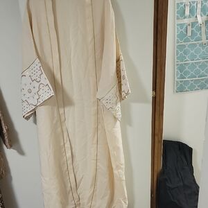 Cream Embroidered Sleeve Maxi Kimono